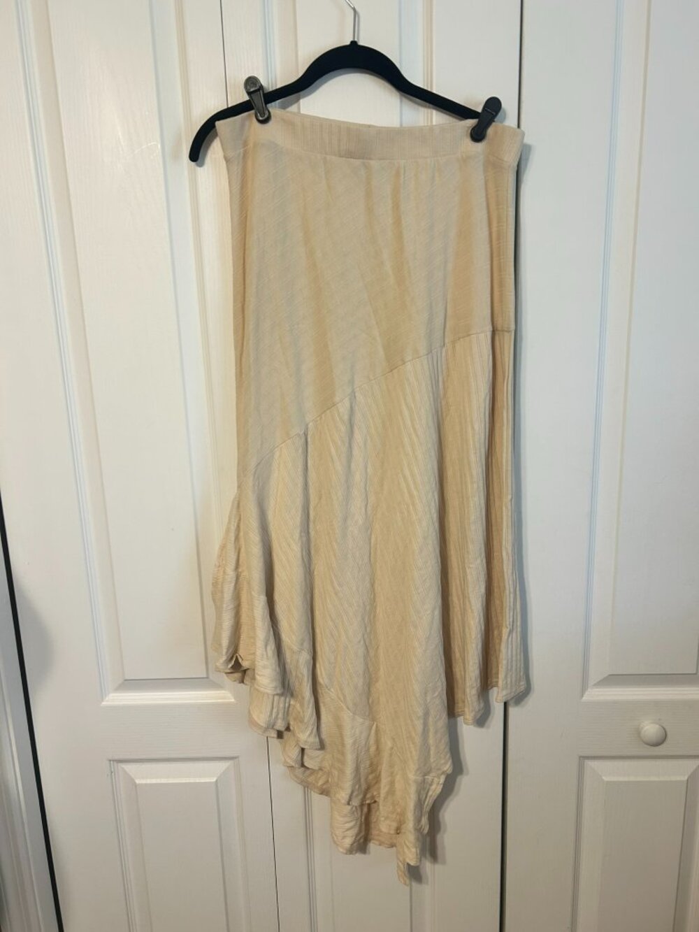 FP Beach Free People Asymmetrical Maxi Skirt Large Cream 100% Cotton